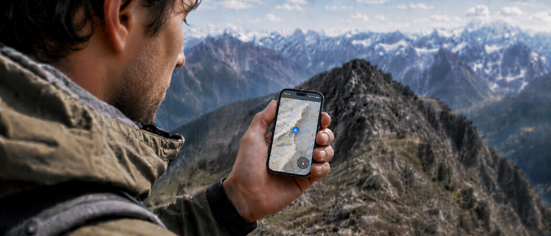 iPhone 20 Mini Pro mit Topomap am Bergrat, Akkuanzeige drei Tage, kein Netz, GPS aktiv