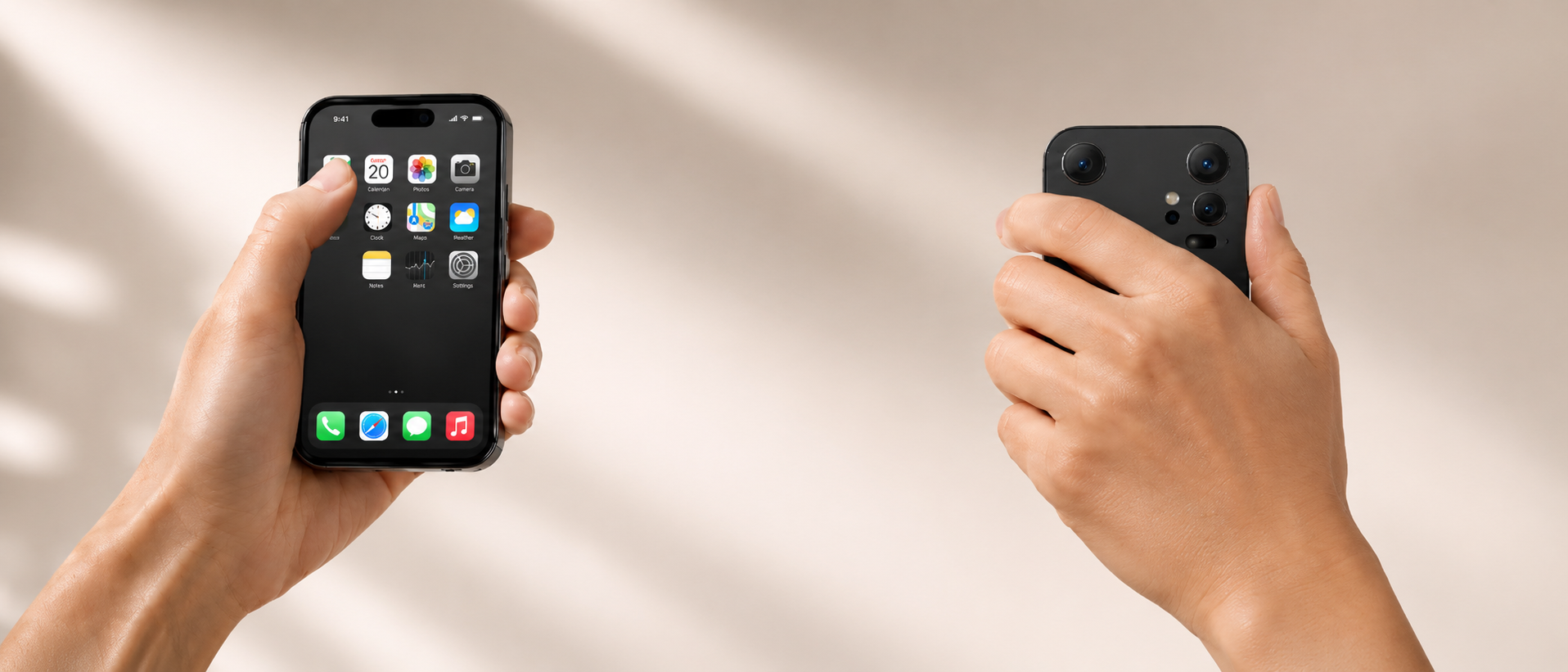 Einhandbedienung iPhone 20 Mini Pro mit Daumen-Reichweite und natürlicher Fingerposition neben den Kameras