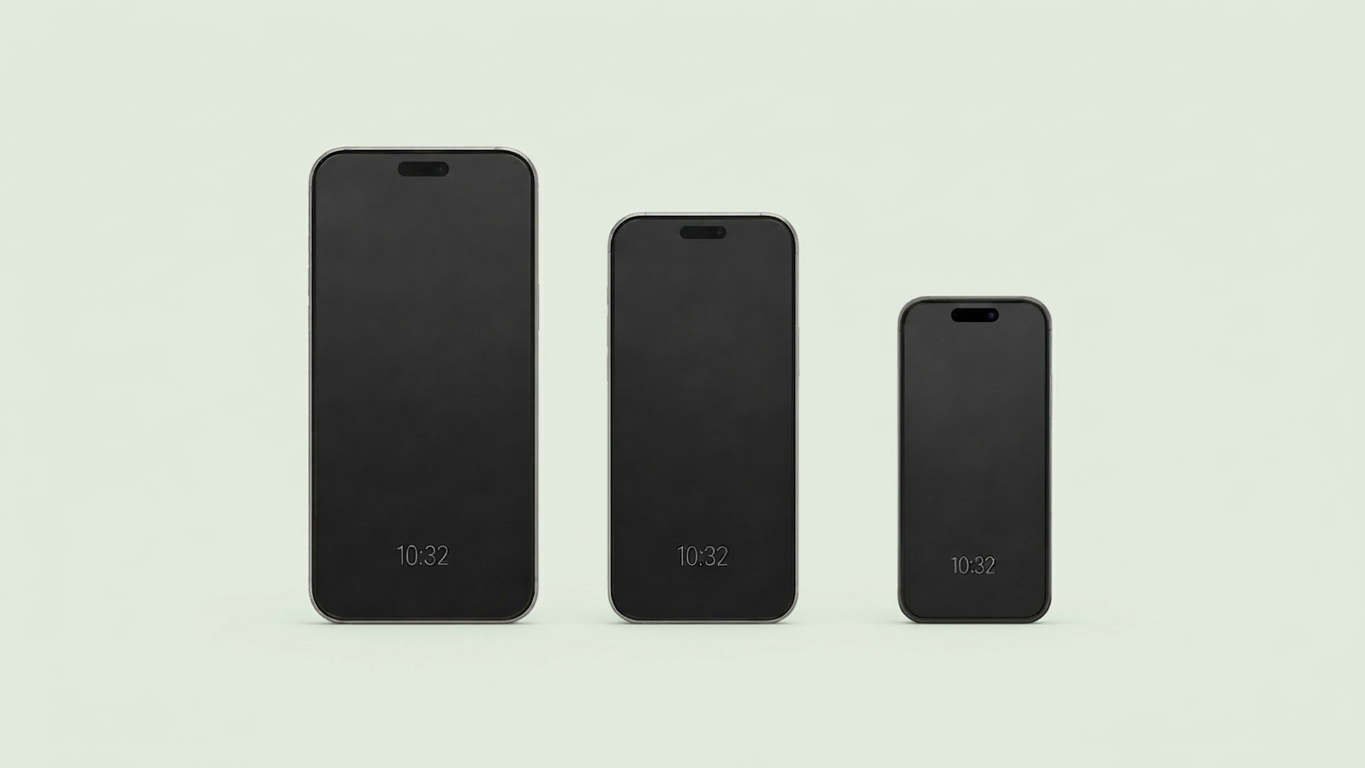 iPhone 20 Mini Pro Concept im Grössenvergleich zu iPhone 18 Pro Max und iPhone 18 Pro, Frontansicht
